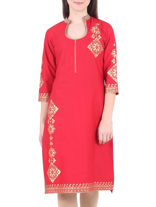 red cotton kurta - 9771671 - Very Small Image - 1