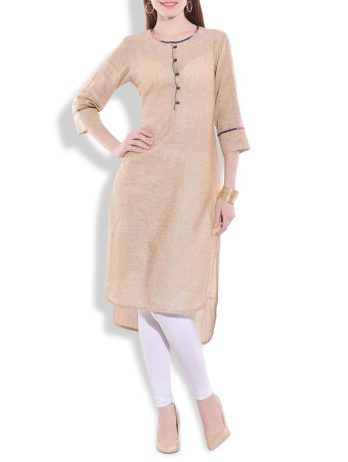 beige asymmetrical linen kurta - 9772885 - Very Small Image - 1