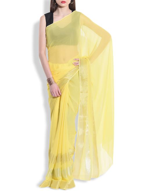 light yellow poly georgette plain saree - 9773564 - Very Small Image - 1