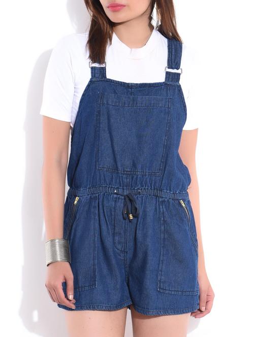 blue denim solid romper - 9775730 - Very Small Image - 1