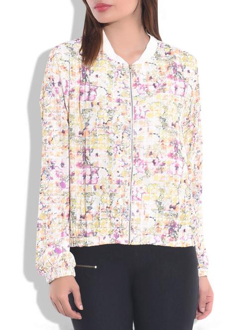 white poly crepe printed jacket - 9775762 - Very Small Image - 1