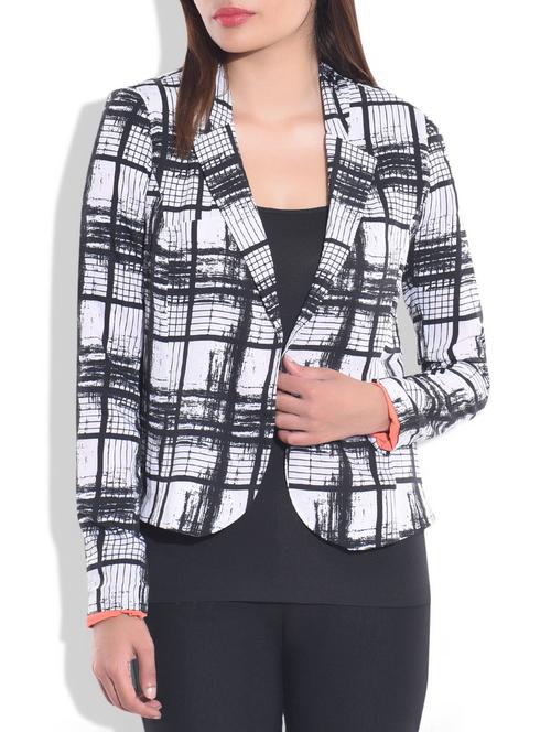white, black polyester winter blazer - 9775763 - Very Small Image - 1