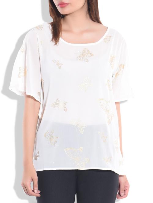 white poly georgette printed top - 9775769 - Very Small Image - 1