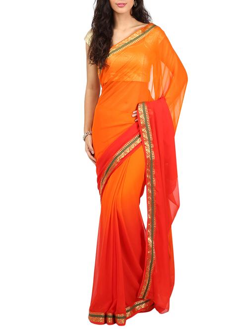 peach pink & orange chiffon ombre saree - 9776916 - Very Small Image - 1