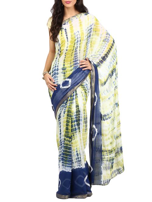white & blue chiffon saree - 9776918 - Very Small Image - 1
