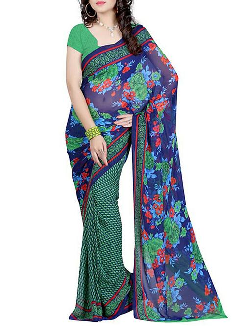 green georgette half and half saree - 9778183 - Very Small Image - 1