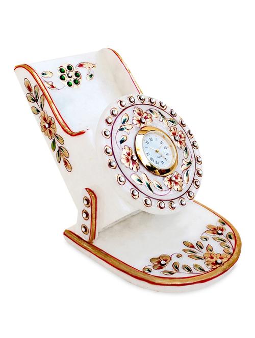 handicrafts paradise rajasthani marble mobile holder with clock - 9778999 - Very Small Image - 1