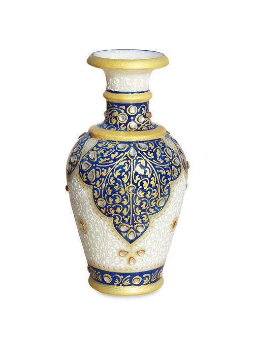 marble flower pot vase with kuppi work in blue color - 9779186 - Very Small Image - 1