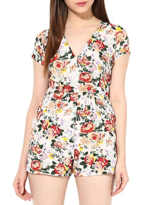 white floral printed crepe romper - 9779786 - Very Small Image - 1