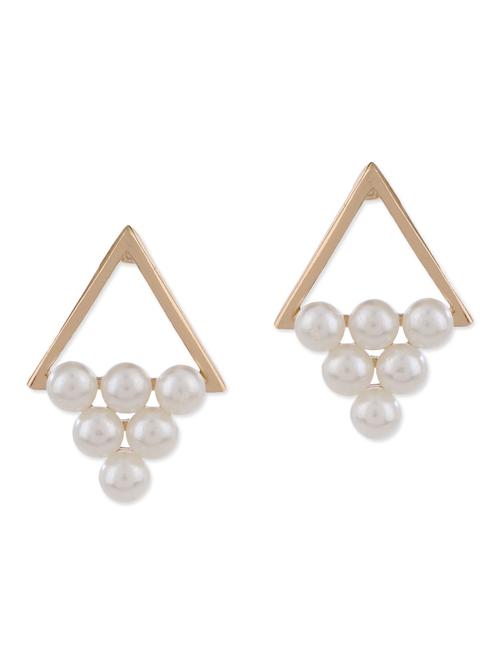 gold pearl triangular stud earrings - 9782718 - Very Small Image - 1