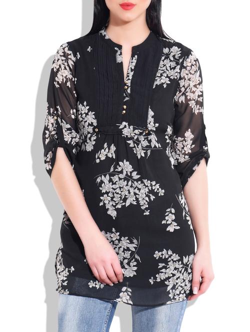 black poly georgette top - 9783680 - Very Small Image - 1