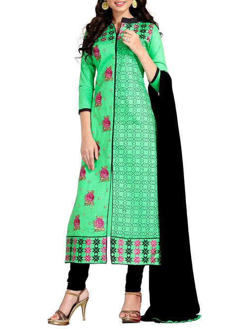 light green cotton  embroidered dress material - 9787293 - Very Small Image - 1