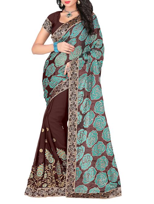 brown georgette embroidered saree - 9787313 - Very Small Image - 1