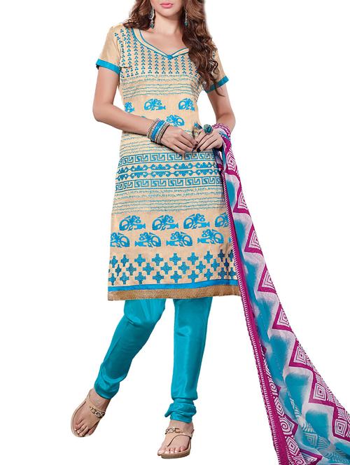 beige chanderi embroidered dress material - 9787317 - Very Small Image - 1