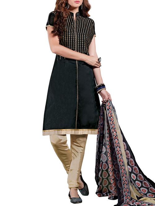black chanderi embroidered dress material - 9787320 - Very Small Image - 1