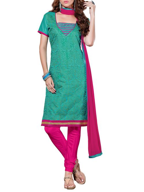 light green chanderi embroidered dress material - 9787326 - Very Small Image - 1