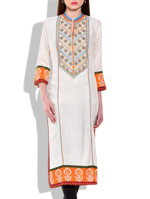 white cotton long kurta - 9790597 - Very Small Image - 1