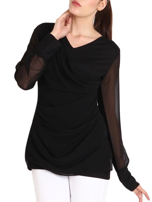 Faux Wrap Sheer Sleeved Top - 9792189 - Very Small Image - 1