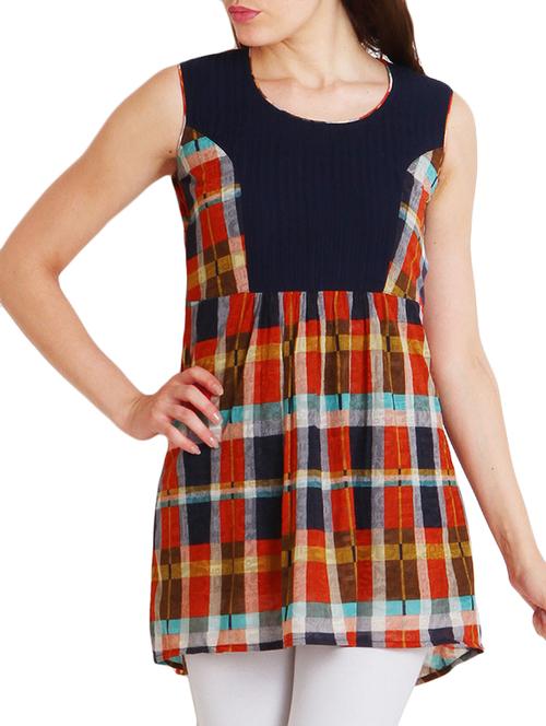 navy blue checkered tunic - 9792205 - Very Small Image - 1