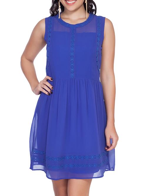 lace detail gathered a-line dress - 9794900 - Very Small Image - 1