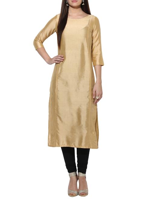 plain golden silk kurta - 9796395 - Very Small Image - 1