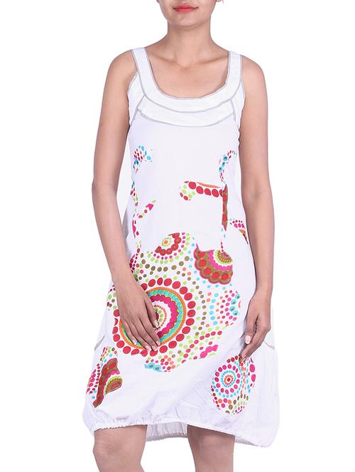 white multi printed patchwork cotton dress - 9797131 - Very Small Image - 1