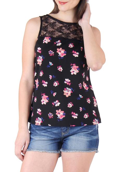 black poly crepe printed top - 9797911 - Very Small Image - 1