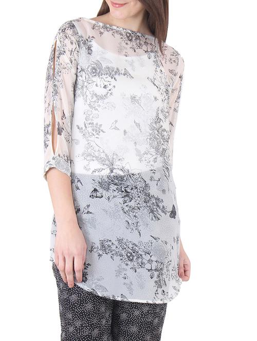 white georgette printed tunic - 9797919 - Very Small Image - 1