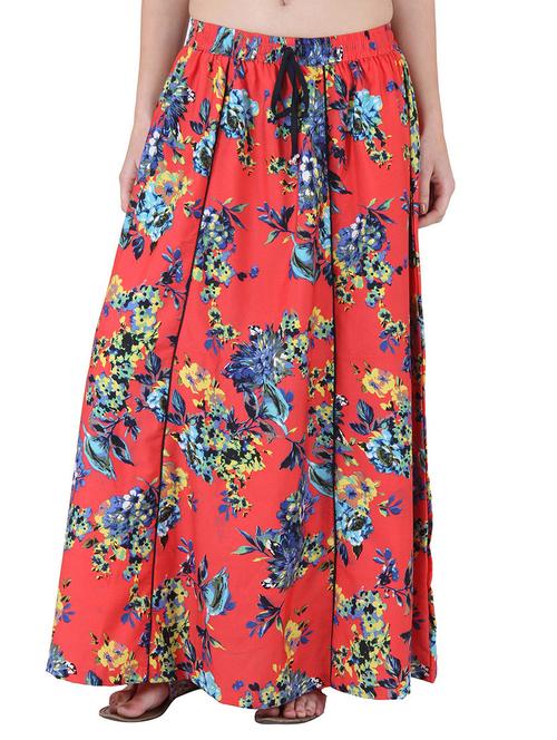 red polycrepe printed skirt - 9797924 - Very Small Image - 1