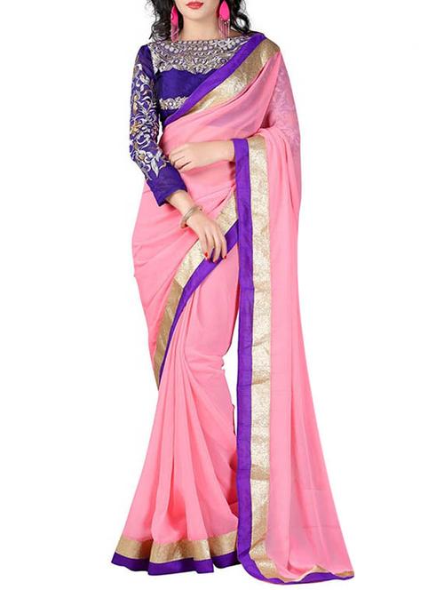 pink chiffon bordered saree with blouse - 9798922 - Very Small Image - 1