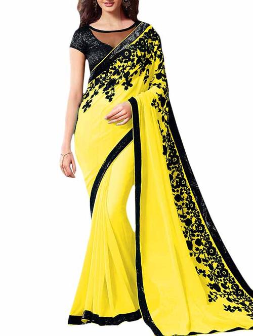 yellow georgette saree - 9798983 - Very Small Image - 1