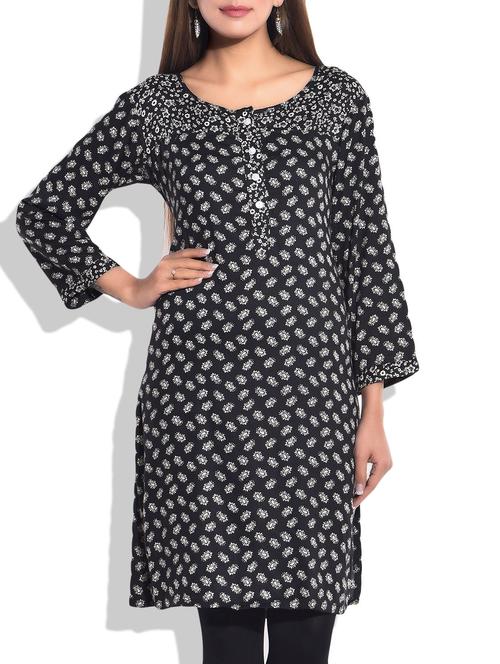 black printed cotton kurta - 9804003 - Very Small Image - 1