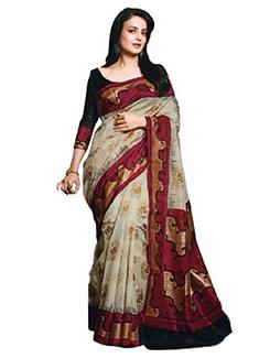 cream & red bhagalpuri silk saree - 9804027 - Very Small Image - 1