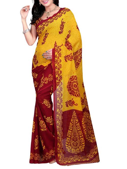 yellow & maroon georgette saree - 9804091 - Very Small Image - 1