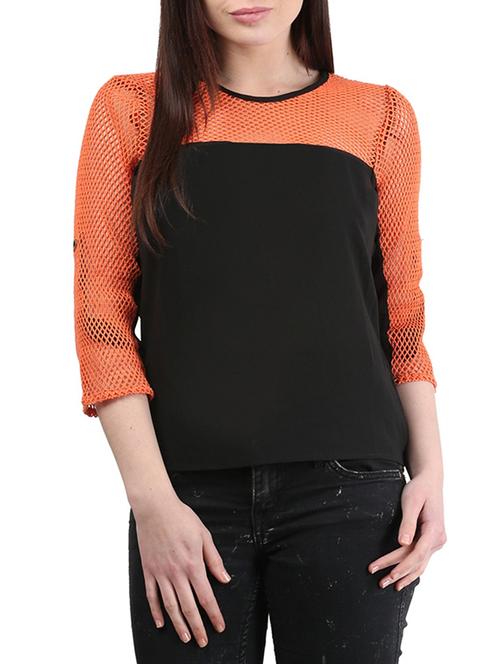 Orange/black Net/georgette Top - 9804870 - Very Small Image - 1