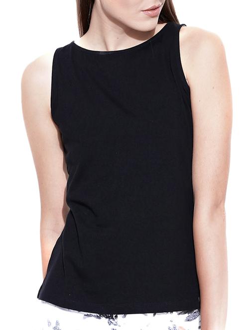 black cotton modal blend regular top - 9806512 - Very Small Image - 1