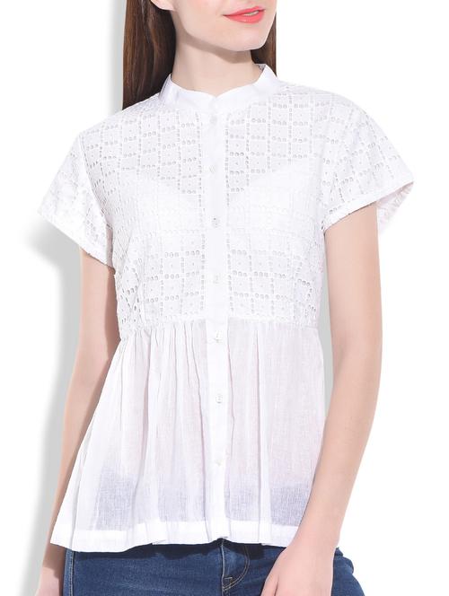 solid white cut-worked cotton top - 9808468 - Very Small Image - 1