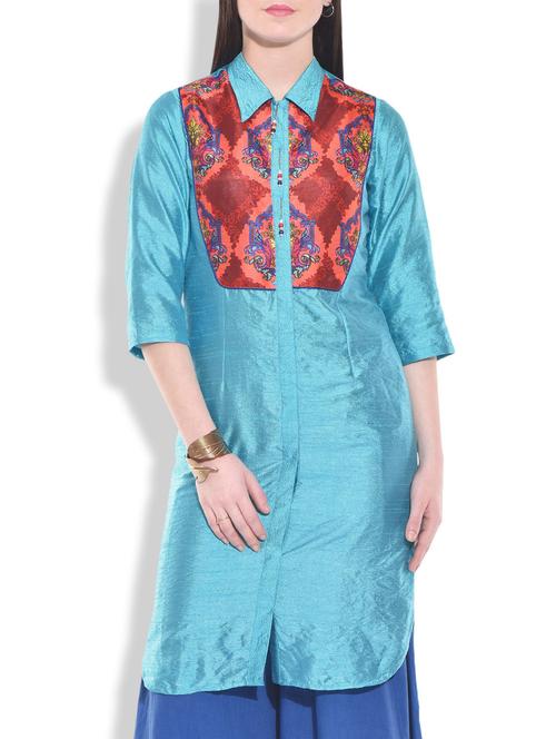 light turquoise dupion silk damask tunic - 9808531 - Very Small Image - 1