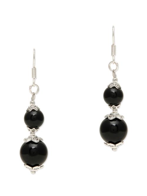black obsidian beads oxidized silver earringss - 9808918 - Very Small Image - 1