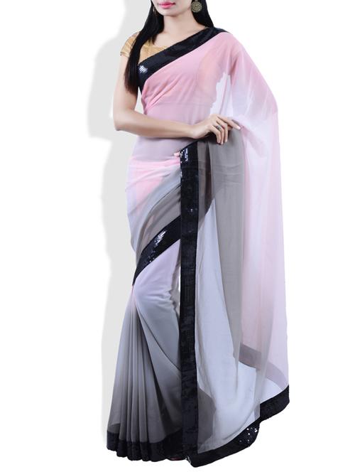 pink, grey net saree - 9809433 - Very Small Image - 1