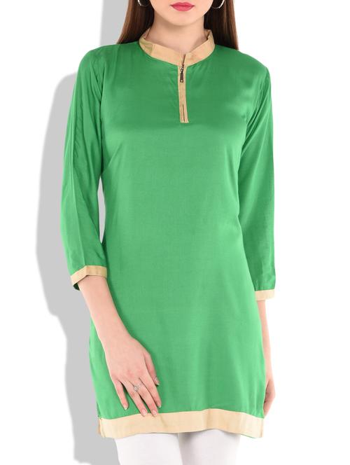 green, beige rayon kurta - 9811842 - Very Small Image - 1