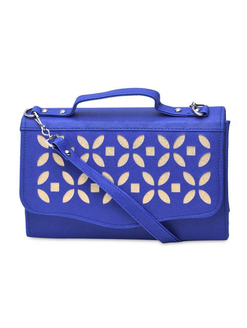 royal blue leatherette cut worked sling bag - 9811924 - Very Small Image - 1