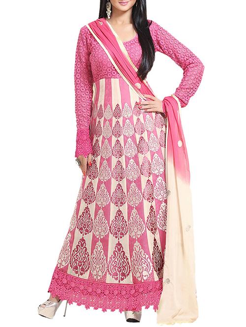 pink bemberg georgette semi stitched suit - 9813567 - Very Small Image - 1