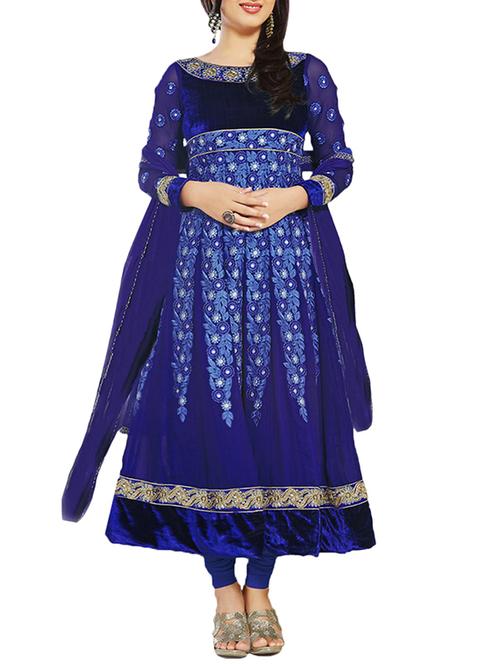 blue faux georgette anarkali semi stitched suit - 9813622 - Very Small Image - 1