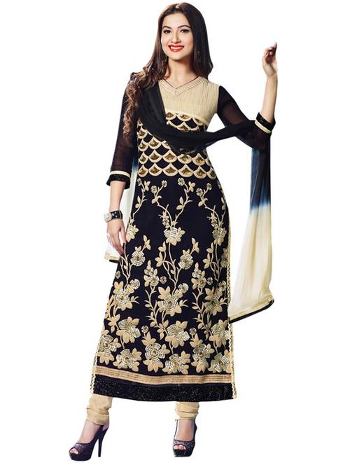 black & cream georgette suit - 9813629 - Very Small Image - 1