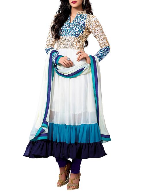 white & blue georgette semi stitched suit - 9813632 - Very Small Image - 1