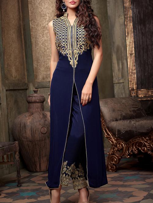 navy blue georgette suit - 9813640 - Very Small Image - 1