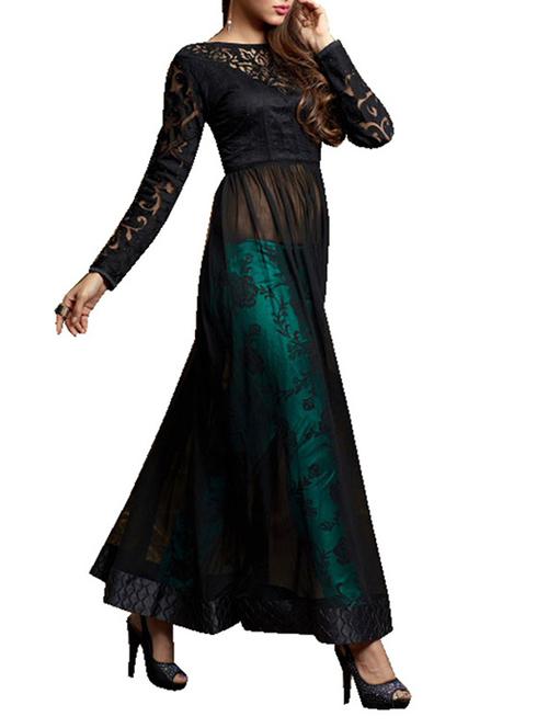 black net semi stitched suit - 9813704 - Very Small Image - 1