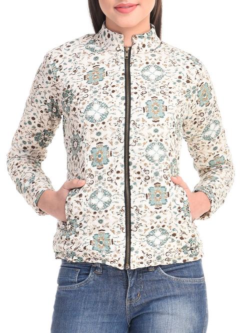white poly crepe printed jacket - 9813742 - Very Small Image - 1