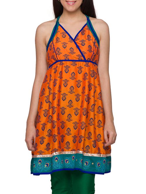 indo-western orange halter neck kurti - 981431 - Very Small Image - 1